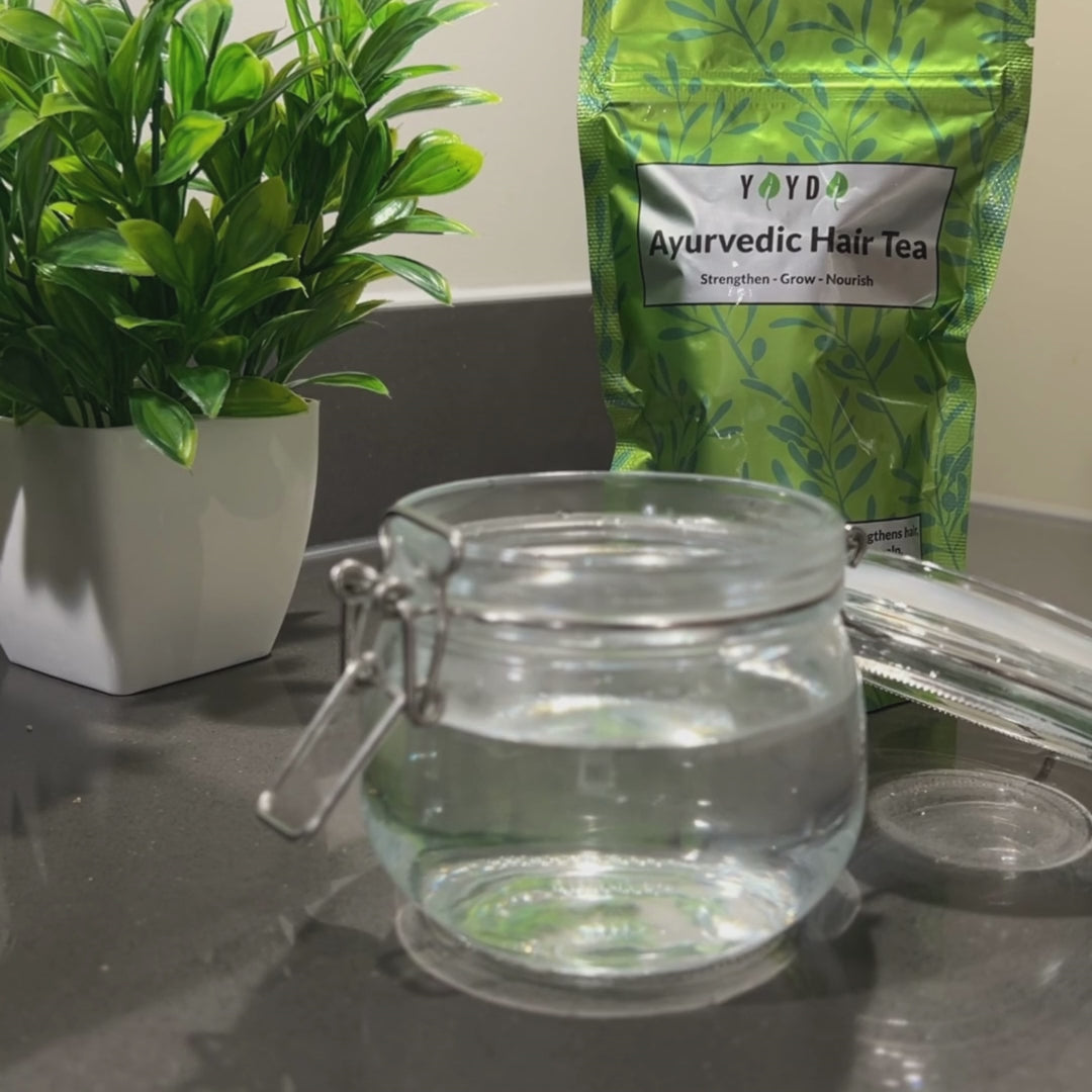 Video of hair tea being steeped into hot water